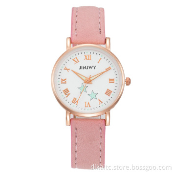 New Trendy Funny Watch for Women with Matte Leather Strap Fashion Causal Quartz Watches for Ladies Charm Small Dial Wristwatch